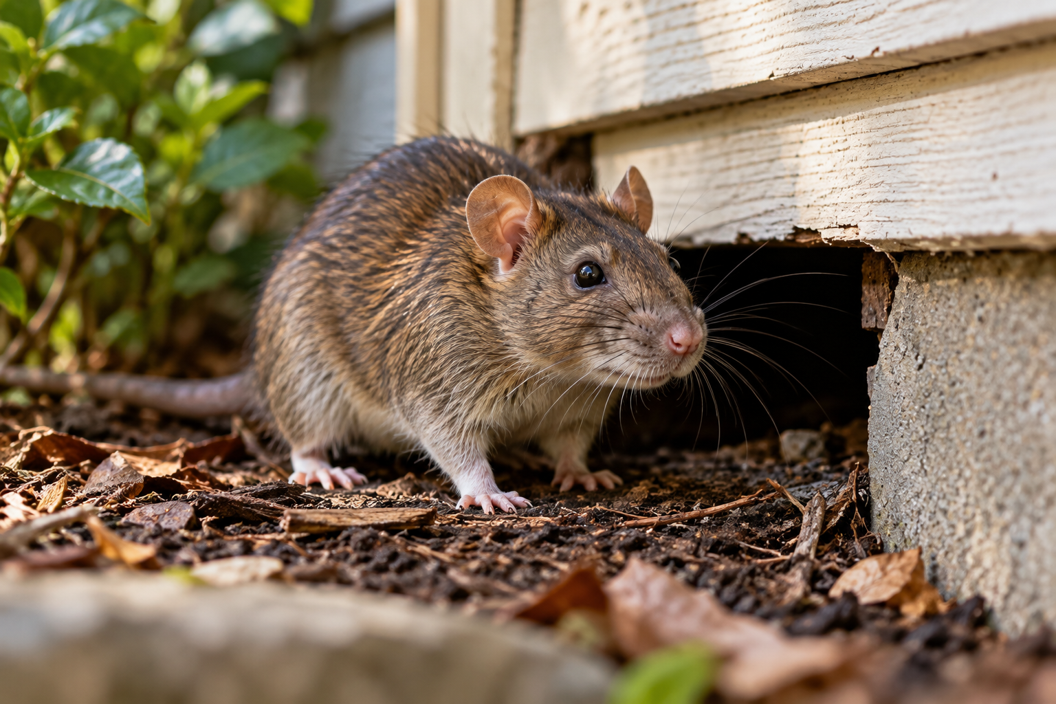 Rat activity near a Hampden Massachusetts home foundation
