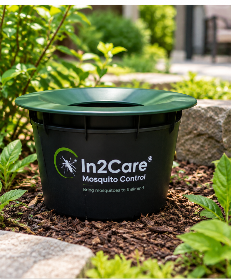 Illustration of an In2Care mosquito control station used for mosquito management in Western Massachusetts